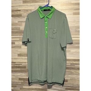 RLX Ralph Lauren Polo Shirt Mens XL Green White Stripe Short Sleeve Golf #253